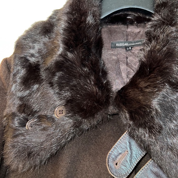 Rudsak - Vintage Short Peacoat - In Brown Leather, Wool and Rabbit Fur - 80% OFF - Picture 3 of 16
